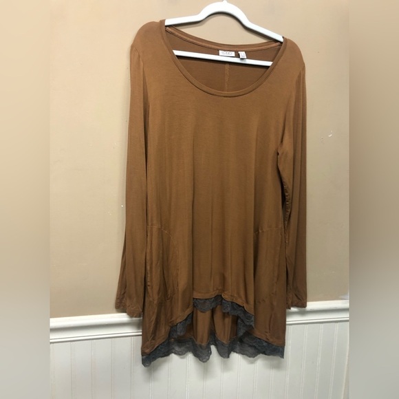 Logo Lori Goldstein A294485 Brown Soft Long Sleeve Top Lace Bottom Size L - Picture 1 of 7